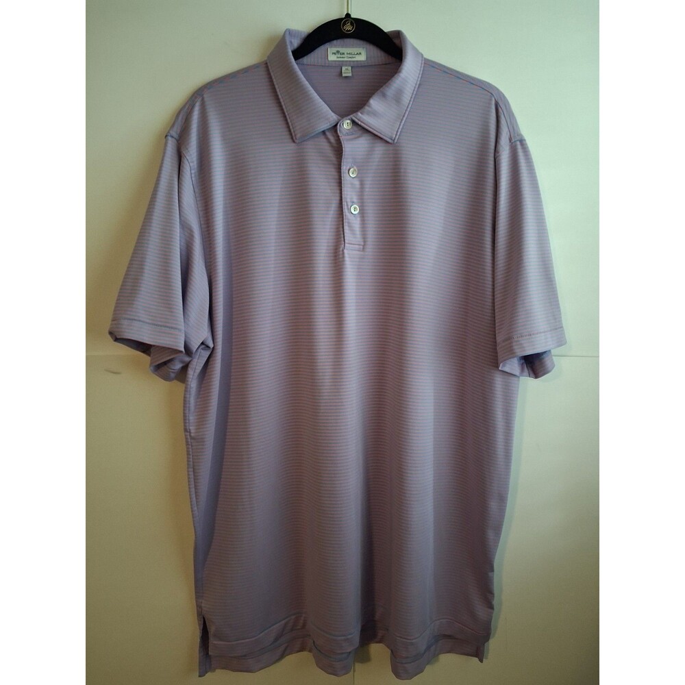 Peter Millar Men's Summer Comfort Polo Shirt Purple Striped Golf Top Size XL
